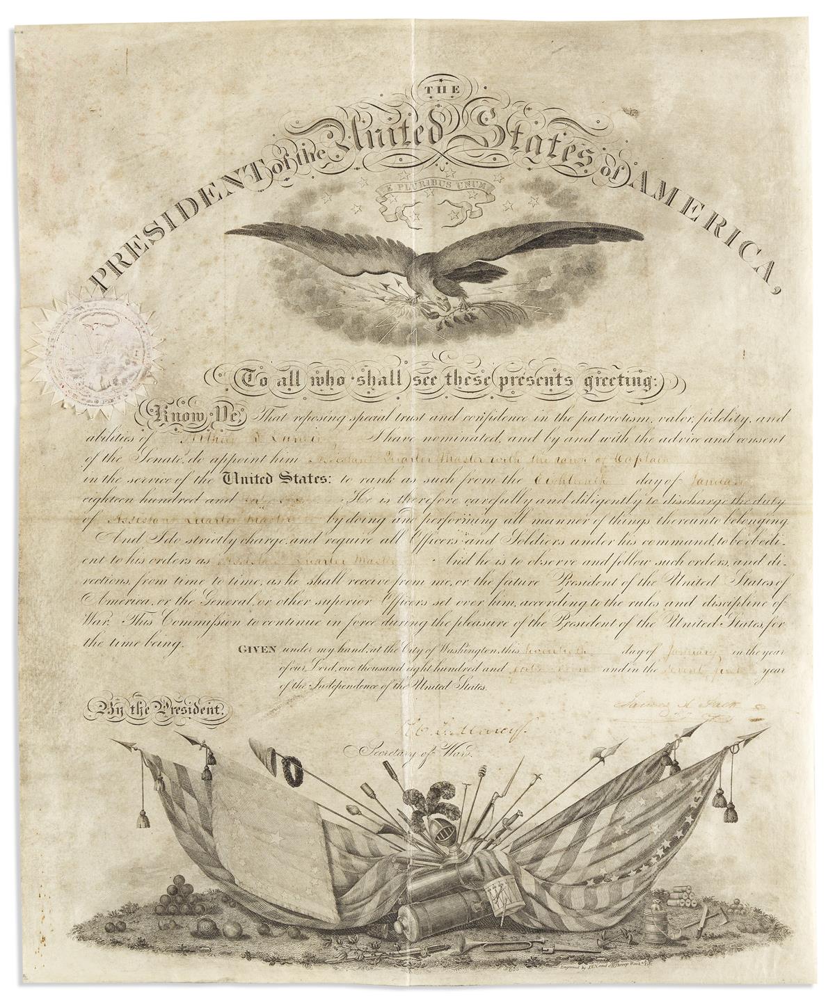 POLK, JAMES K. Partly-printed vellum Document Signed, as President,